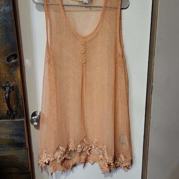 SIMPLY NOELLE PEACH & LACE MESH TANK SZ L/XL - Picture 1 of 4